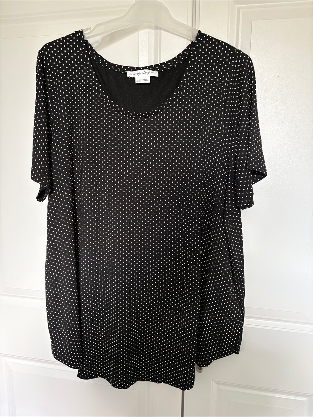 My Story Black Scoop Neck Tee with White Polka Dots